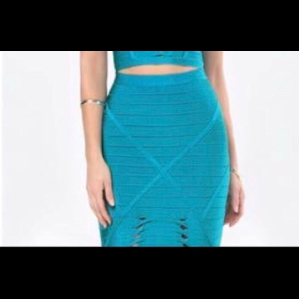 Bebe Tile Blue Cut Out Bandage Skirt
